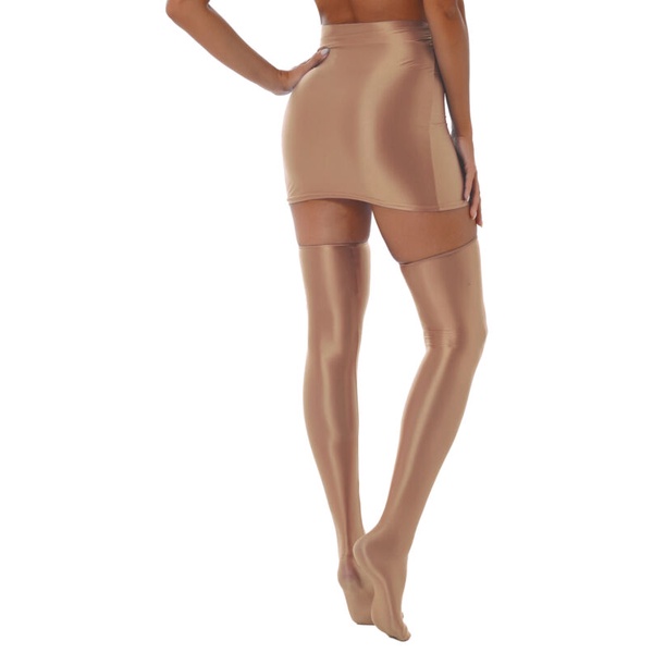 Bộ đồ lót chân váy lưng cao bóng loáng của phụ nữ Part Club Mini Skirt + Stockings