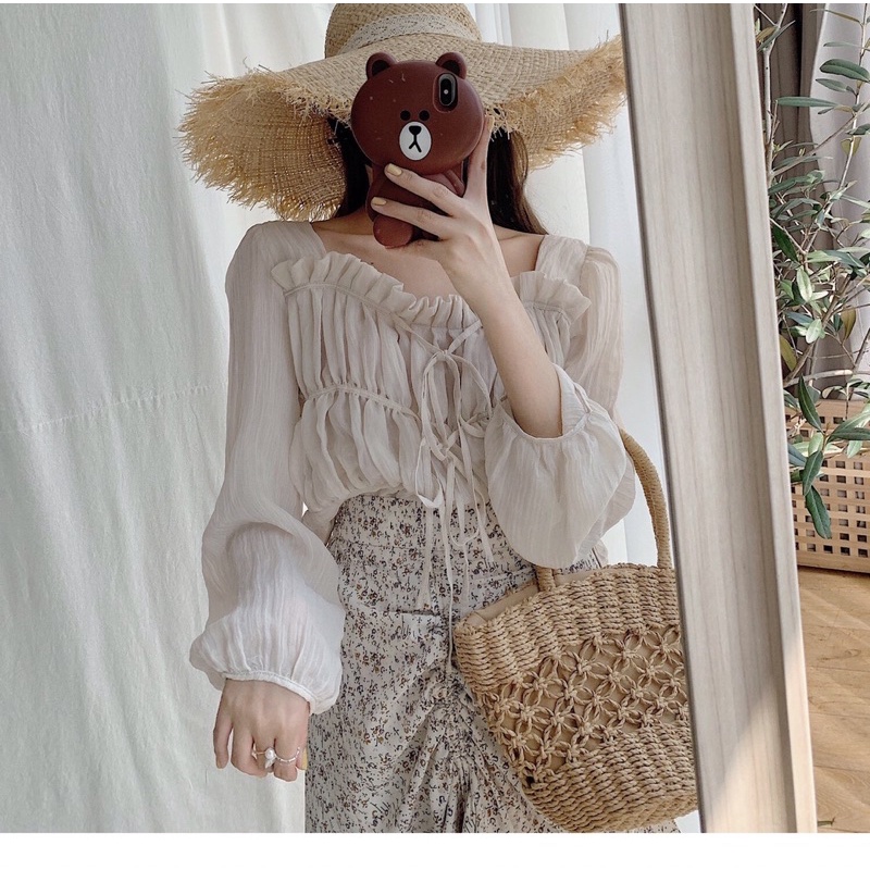 Áo Voan Tơ Rút Dây Chất Mát Phong Cách Dịu Dàng Nàng Thơ