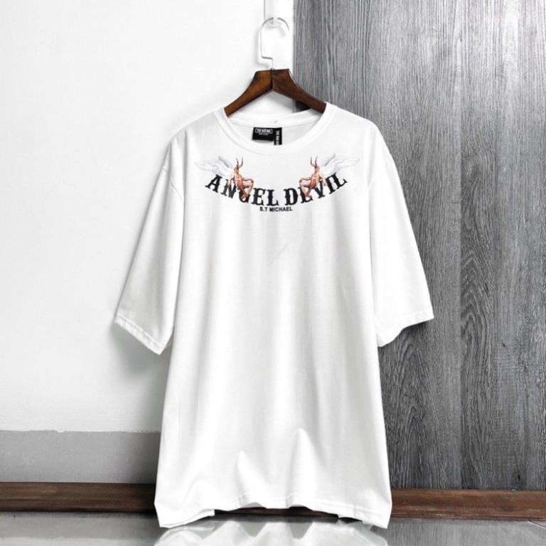 Áo thun nam nữ unisex tay lỡ Angel Devil, áo phông cotton form rộng AD-Trend