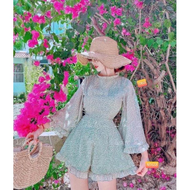 Jum giả váy hoa nhí màu xanh mint chất mát rượi