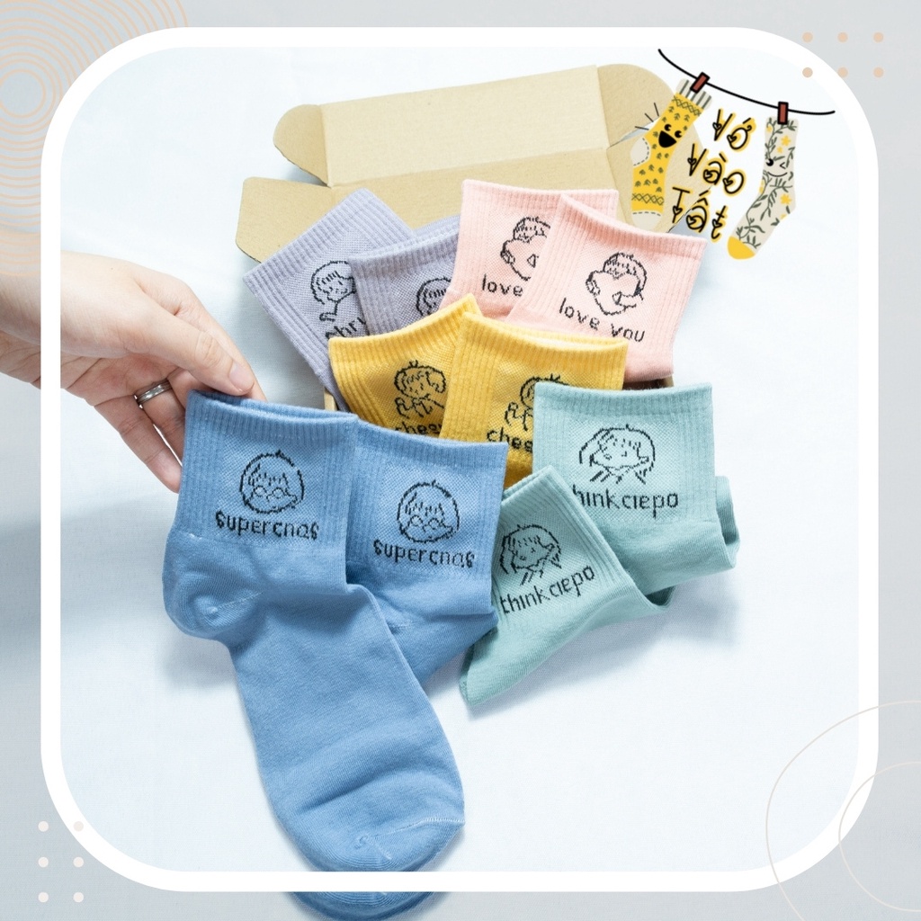 TẤT VỚ NỮ HÌNH VẼ CÔ GÁI NHIỀU MÀU