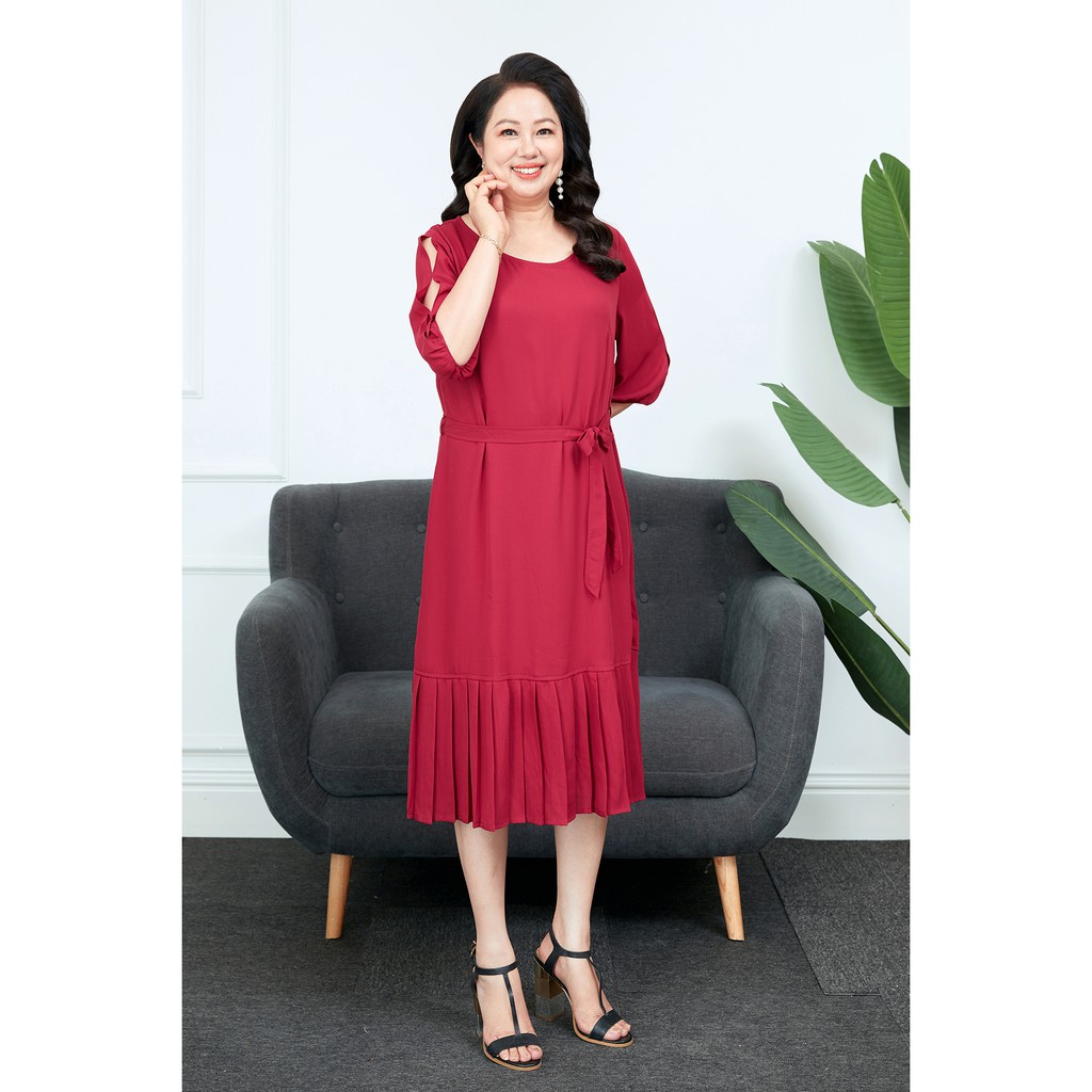 Đầm trung niên dáng suông xếp ly gấu LAMER L63T21H050