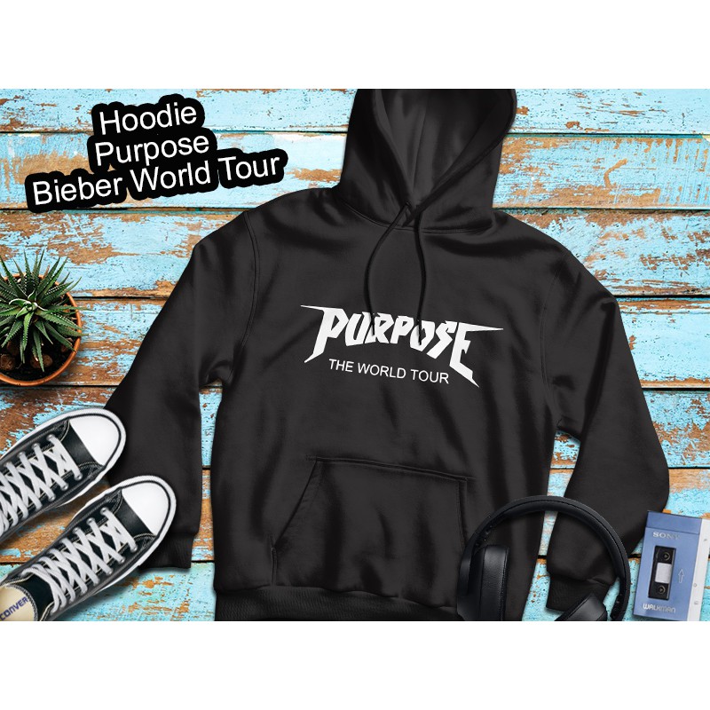 Áo Hoodie In Chữ Justin Bieber Purpose World Tour Màu Đen Cao Cấp