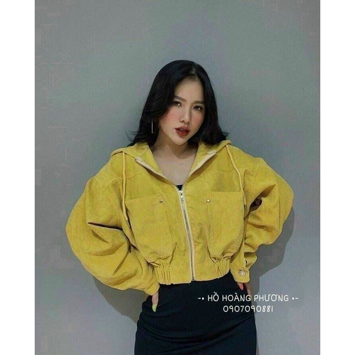 Áo khoác croptop nữ  BEBONGSTORE chất nhung tăm phối túi hộp 2 bên phong cách mới