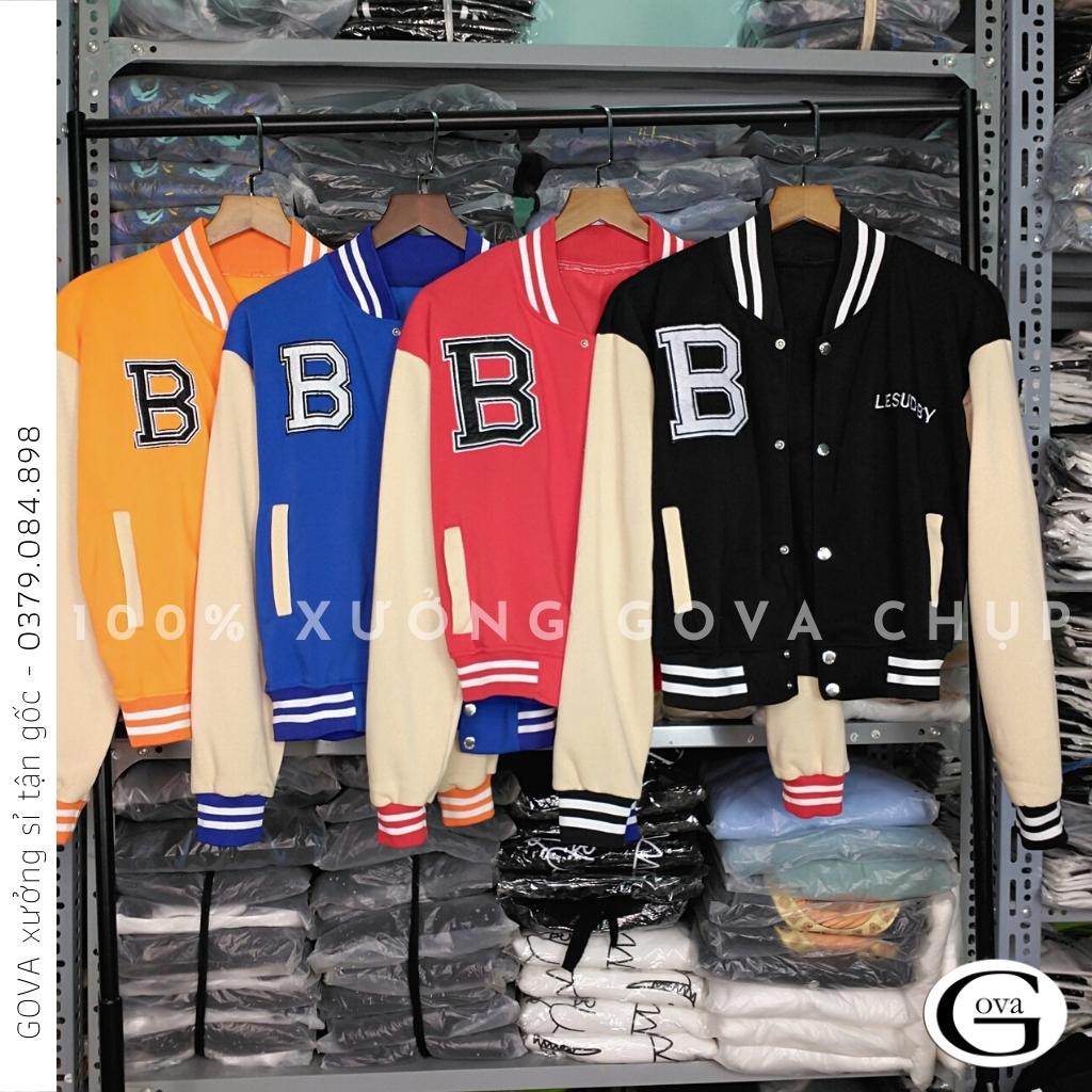Áo Khoác Bomber Croptop Nỉ THÊU CHỮ B Nữ Form Rộng HOT Mặc Đẹp GOVA