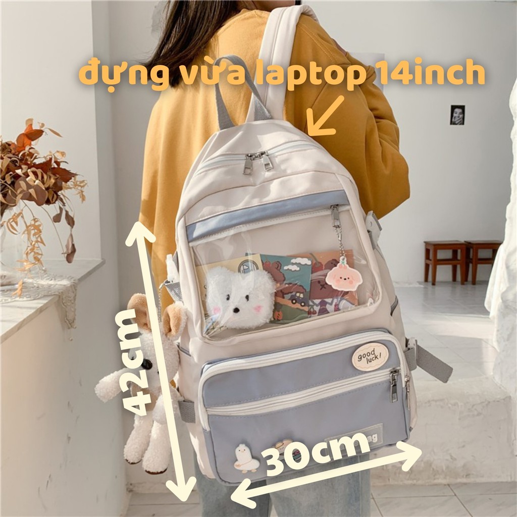 Balo ulzzang cao cấp kiểu dáng thời trang Dame Good luck ( tặng kèm sticker )