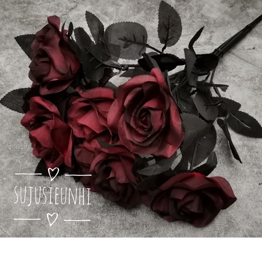 (2 size-13 kiểu màu) 2 cành hoa hồng/hoa cúc/bạch đàn đen, đỏ, trắng, tím -phụ kiện chụp ảnh