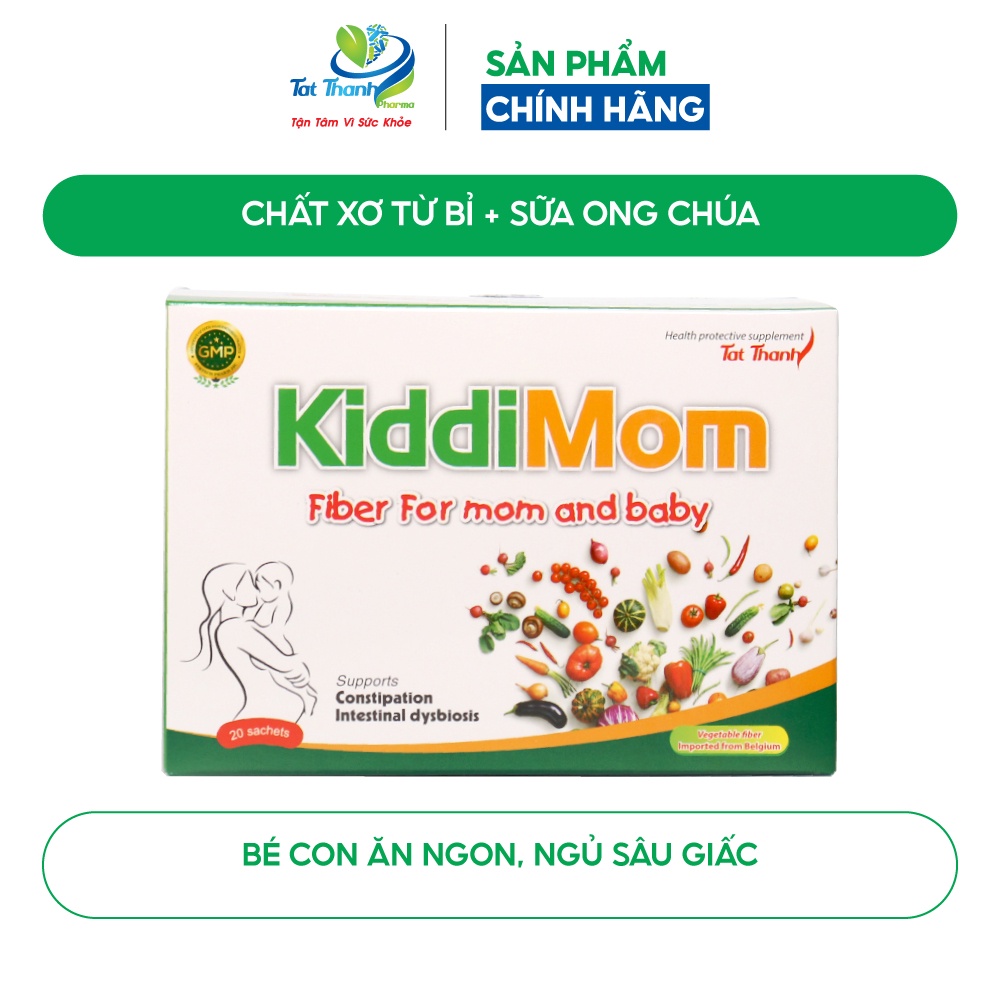 Cốm chất xơ tự nhiên KiddiMom Tất Thành Pharma cho mẹ và bé ngừa táo bón cải thiện đường ruột hộp 20 gói