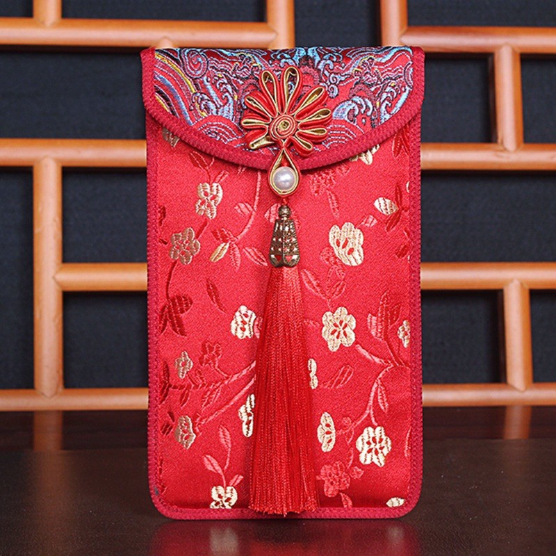 Bao lì xì thổ cẩm hàng cao cấp, lì xì vải gấm thêu hoa