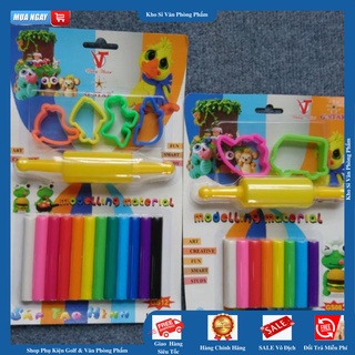 Đất nặn vỉ 8 màu - 12 màu ,Đất nặn Tặng kèm cây lăn + bộ khuôn nhiều hình