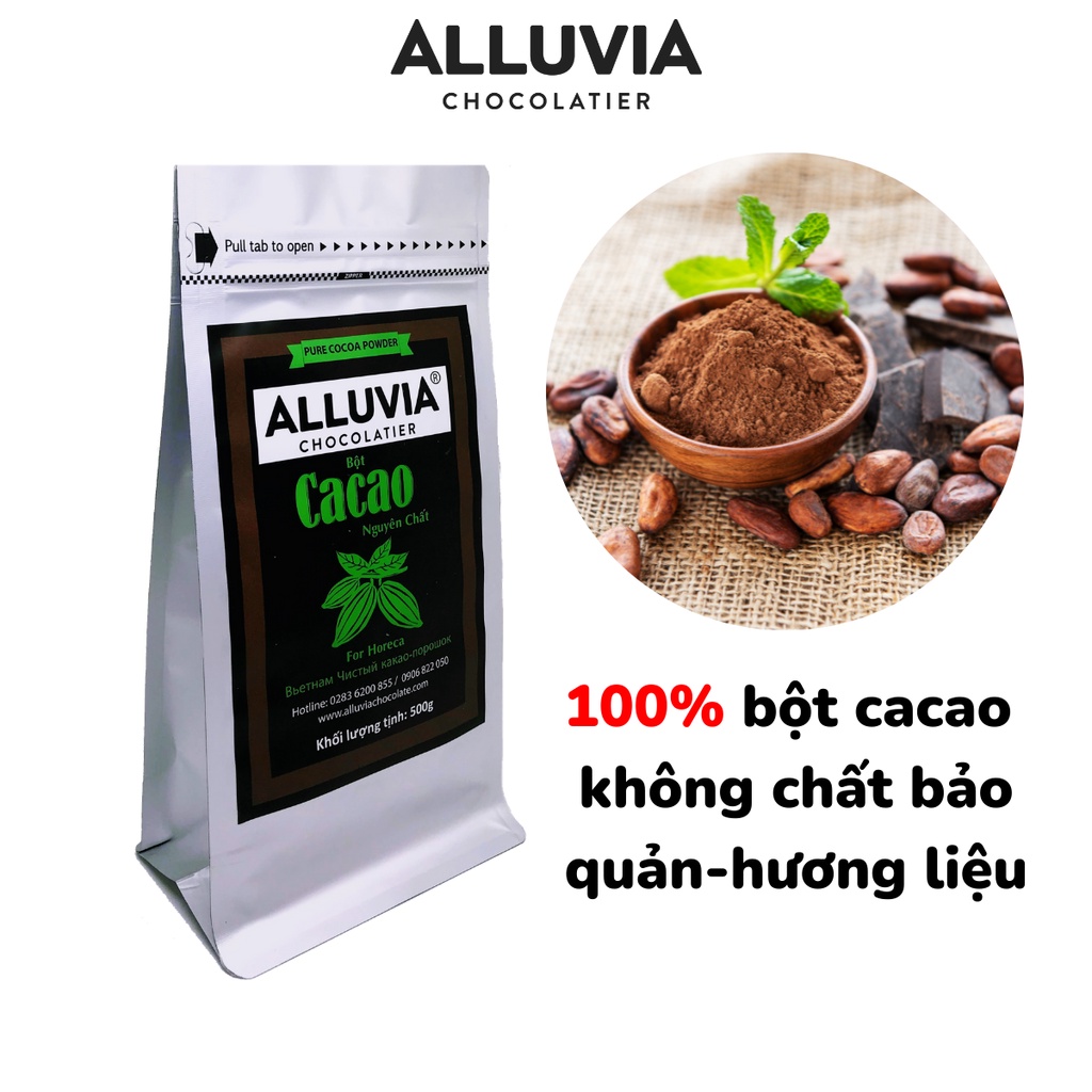 Bột cacao nguyên chất không đường 100% Alluvia Chocolate gói lớn phù hợp cho quán cà phê