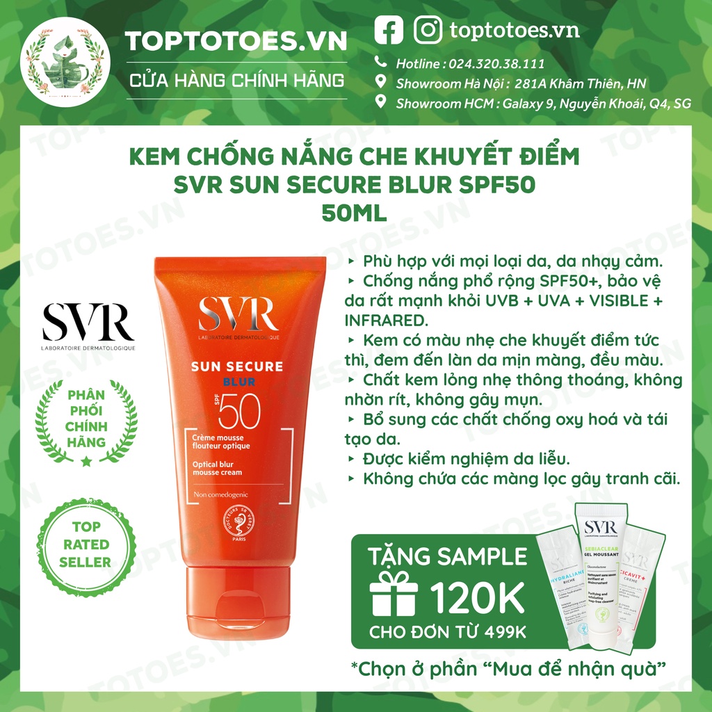 Kem chống nắng che khuyết điểm SVR Sun Secure Blur SPF50 50ml [NHẬP KHẨU CHÍNH HÃNG 100%]