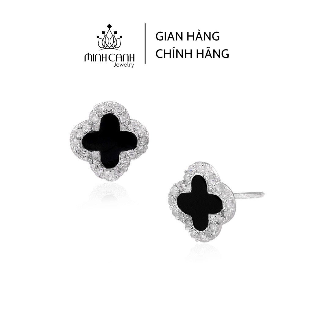 Bông Tai Bạc 4 Lá Nhỏ Viền Đá Minh Canh Jewelry