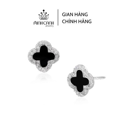Bông Tai Bạc 4 Lá Nhỏ Viền Đá Minh Canh Jewelry