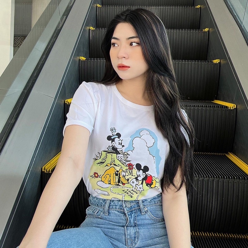 Aó thun nữ in hình mickey trắng hàng vnxk hiệu zara vnxk