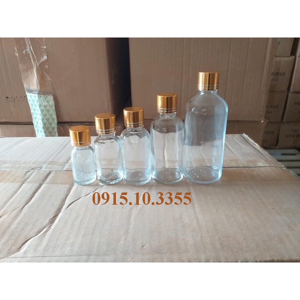 (Kho sỉ rẻ nhất ) 1 vỏ Chai thủy tinh ( CHAI TRẮNG + NẮP VÀNG + NHỎ GIỌT) :30ML 20ML 10ML