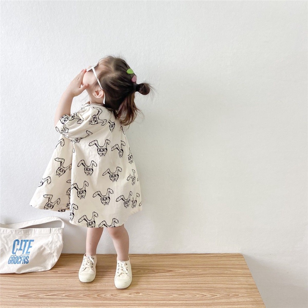 Đầm Tay Ngắn In Họa Tiết Hoạt Hình Phong Cách Hàn Quốc Thời Trang Mùa Hè Xinh  2022 Xắn Cho Bé Gái