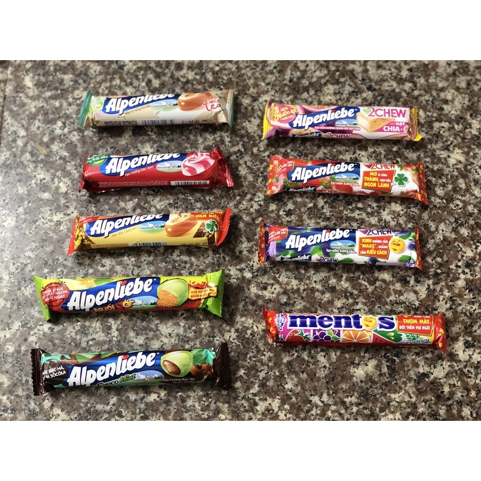 Kẹo Alpenliebe vị xoài muối ớt,dâu,nho,trà sữa, socola bạc hà các loại