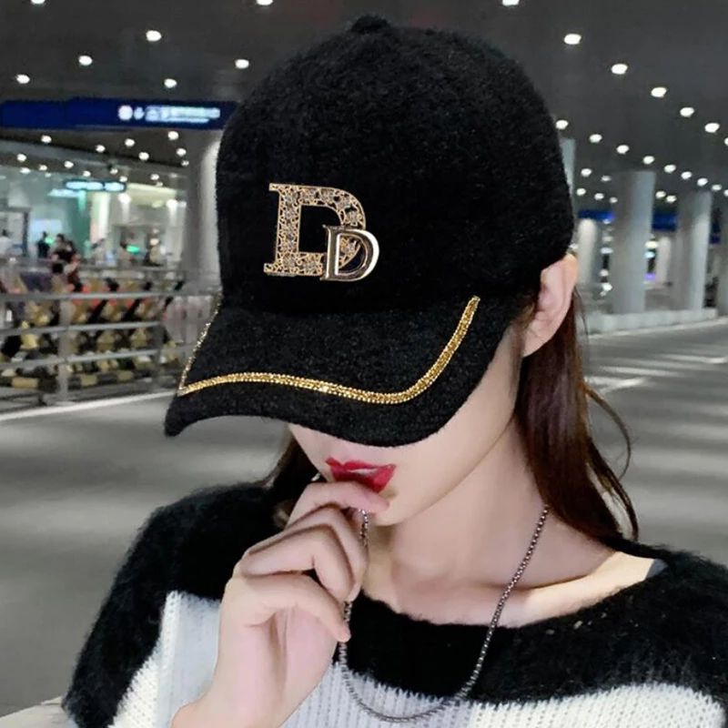 Mũ lưỡi trai thêu chữ D đính đá thời trang mùa thu cho nữ