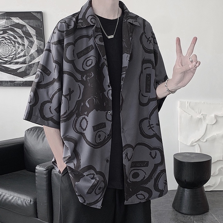 Áo Sơ Mi Tay Ngắn In Hình Gấu Thời Trang Hàn Quốc