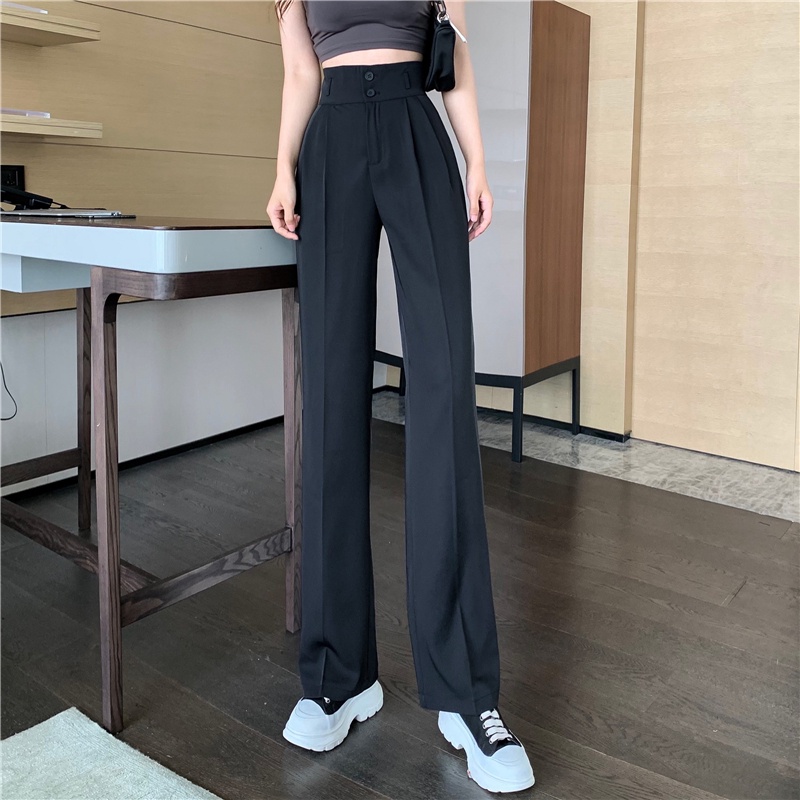 Quần Dài Nữ Eo Cao To Bản Ống Rộng Aimeehouse Màu Đen Trắng Chất Liệu Chiffon Có Size Lớn 2XL