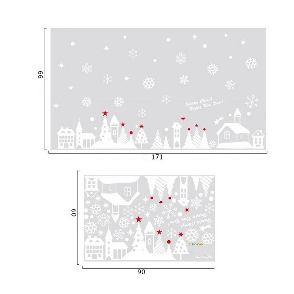 Bộ decal dán kính trang trí Noel YJ1 Decal Giáng Sinh Decal Noel Phố Đêm Giáng Sinh