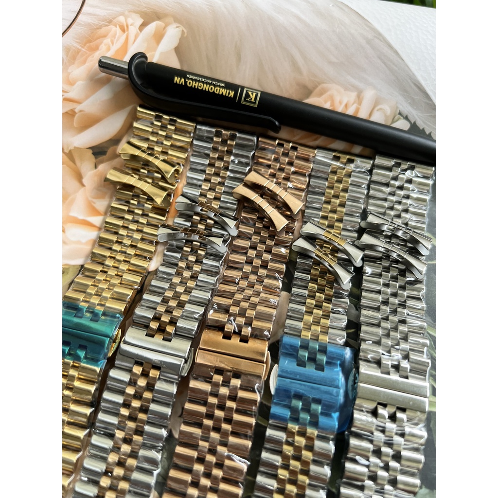 Dây đồng hồ đúc không gỉ dạng 5 mắt khoá bướm kèm đầu bo tròn