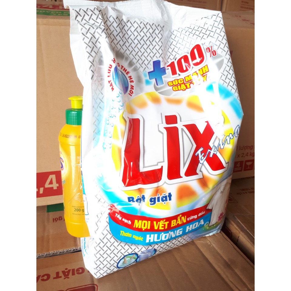 BỘT GIẶT LIX 2,4KG-2kg ( TẶNG KÈM CHAI NƯỚC RỬA CHÉN 200ml-400ml)