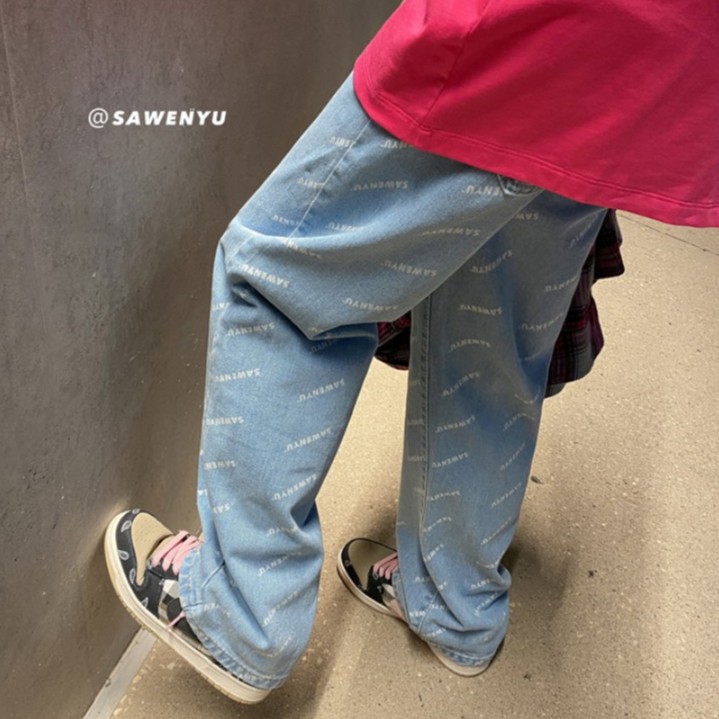 Quần Jean Dài In Chữ Amerikanische Phong Cách Hip Hop Cá Tính