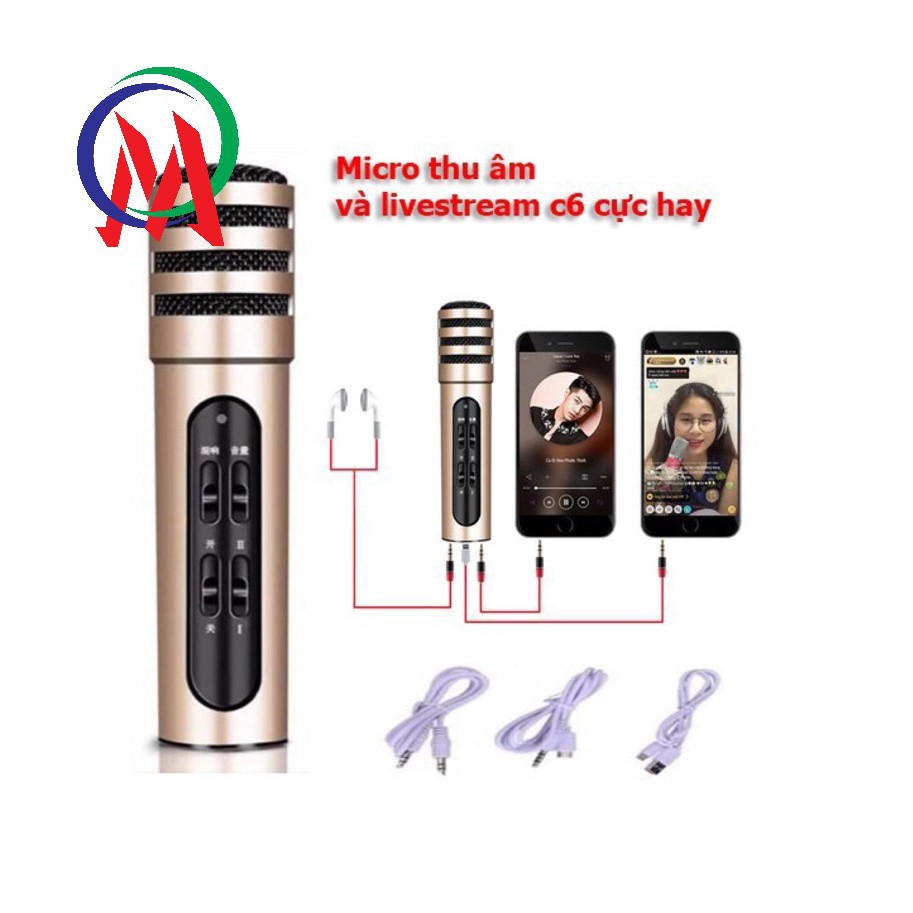 [Âm thanh cực hay] MICRO THU ÂM, HÁT KARAOKE 3IN1 LIVESTREAM C6