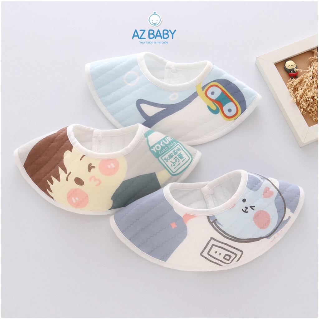 Set 3 Yếm Ăn Dặm Xoay 360 Độ Vải Cotton Cao Cấp Có Chống Thấm AZ Baby AD008