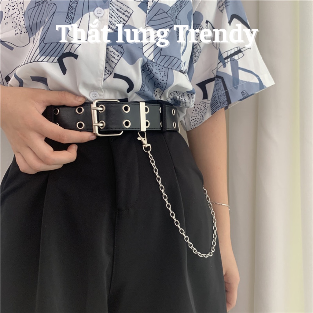 Thắt lưng nữ 2 hàng khoen tặng kèm chain xích TL007 - Thắt lưng dây xích treo Trendy