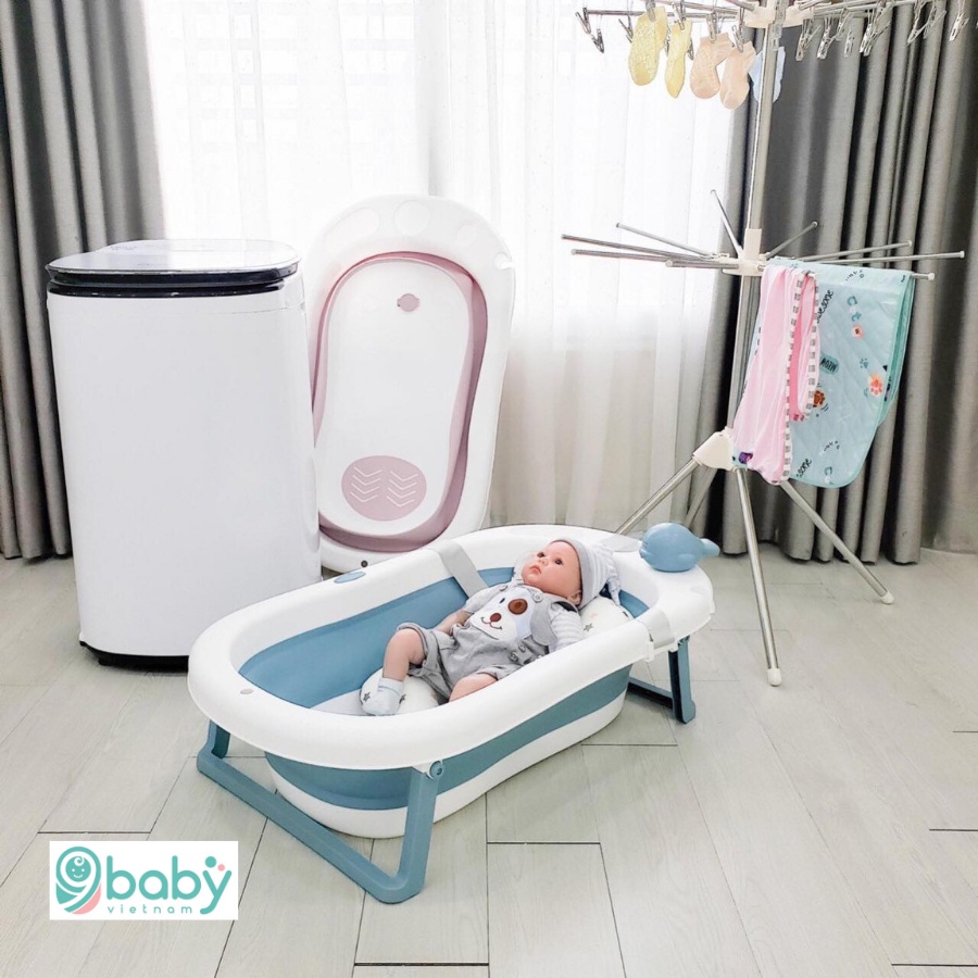 CHẬU TẮM GẤP GỌN 9BABY CAO CẤP  CÓ NHIỆT KẾ AN TOÀN KHI SỬ DỤNG CHO BÉ