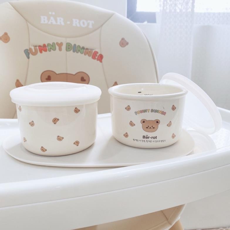 Bát Sứ Ăn Dặm Cho Bé Ceramic Bar Rot Hoạ Tiết Có Nắp Silicon Chống Tràn