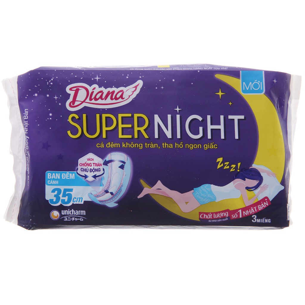 Băng vệ sinh ban đêm Diana Super Night chống tràn 3 miếng 35cm (1 bịch)