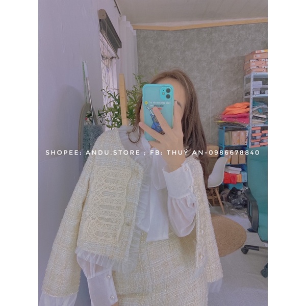Set dạ tweed viền bèo⚡️ANDUSTORE⚡️ tiểu thư, sang chảnh.