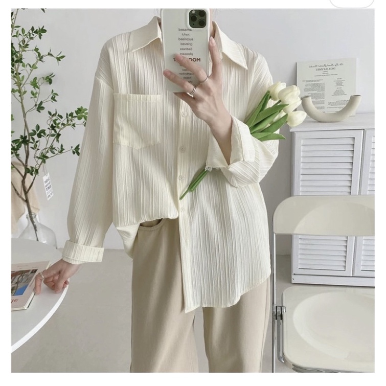 Áo sơ mi trơn tay dài cơ bản màu pastel ngọt ngào freesize FIORI STORE 383