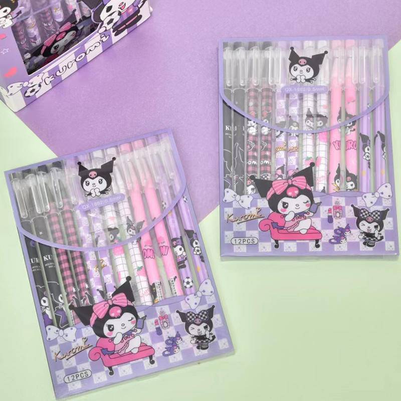 SANRIO Bộ 6 Bút Mực Gel Màu Xanh Dương/Đen Có Thể Xóa Được Thiết Kế Hình Kuromi Xinh Xắn
