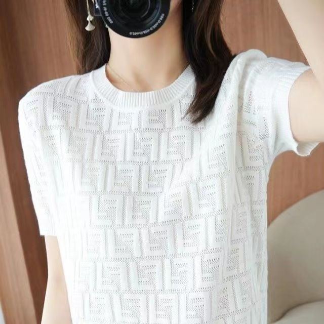 Áo Thun Lụa Dệt Kim Tay Ngắn Cổ Tròn Dáng Rộng Thời Trang Mùa Hè Dành Cho Nữ