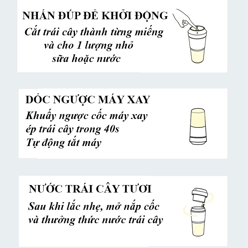 Máy xay sinh tố cầm tay JUICER dung tích 300ml pin 3000mah công suất 50W, Máy xay cầm tay mini đa năng