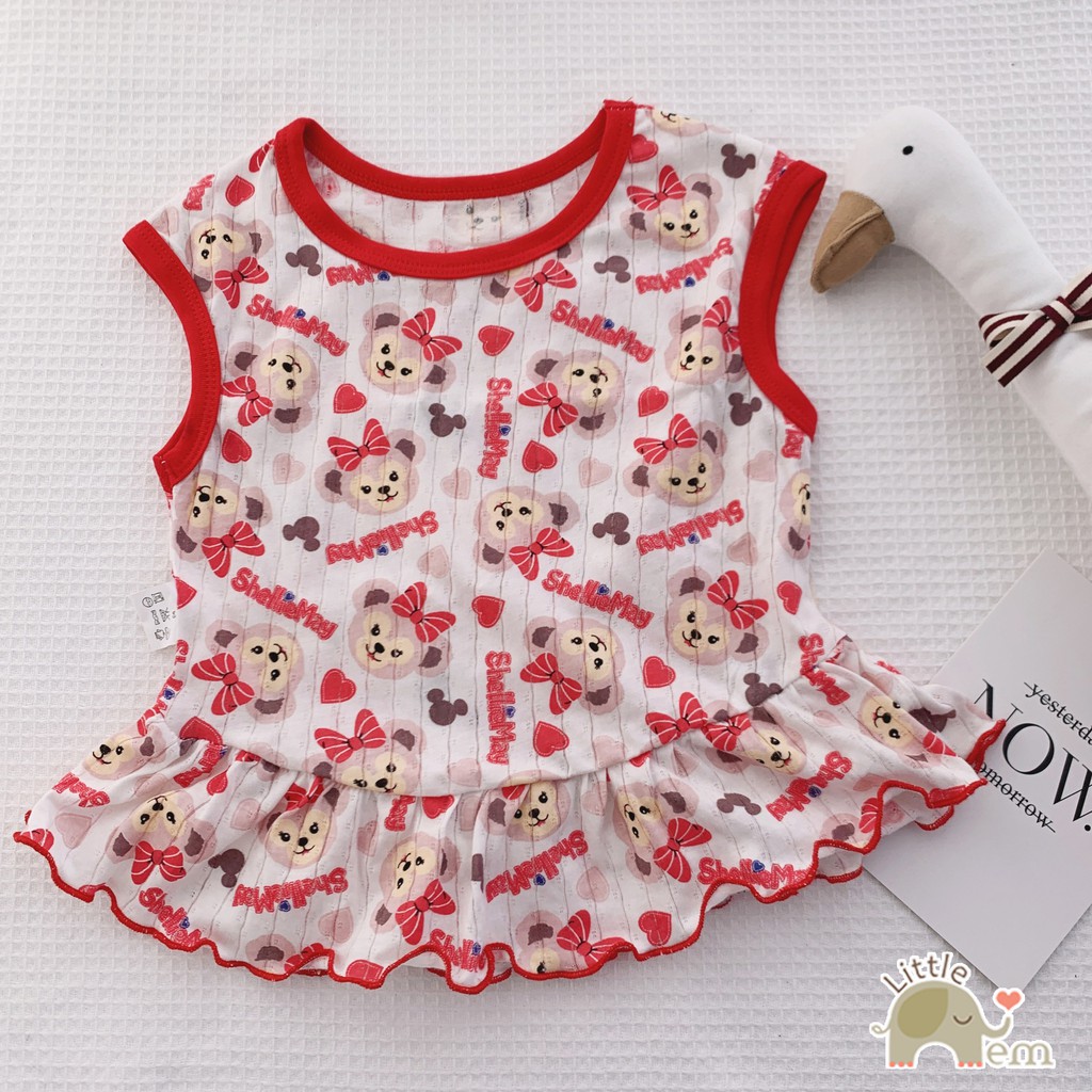 Áo bé gái Cotton xuất Nhật cộc tay _ Gấu nơ phối bèo