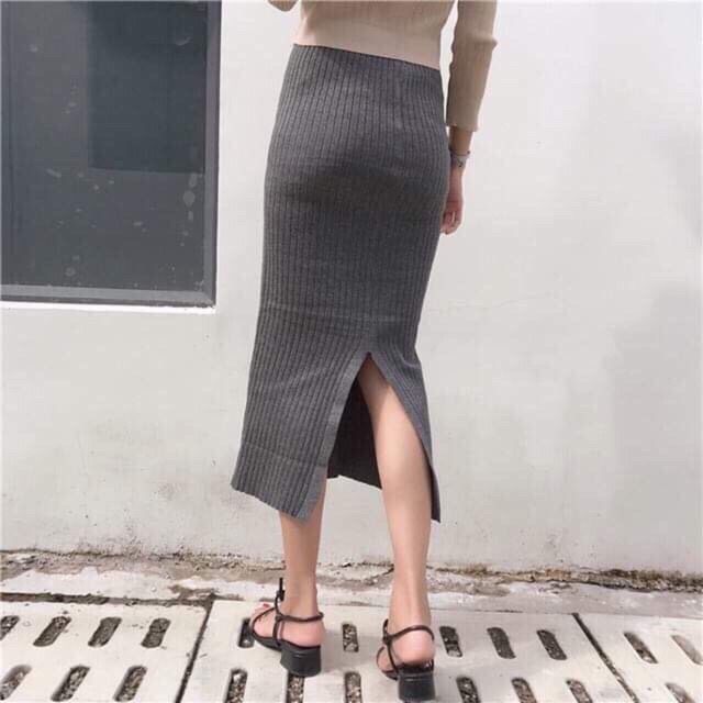 MS150 Chân váy midi len xẻ tà