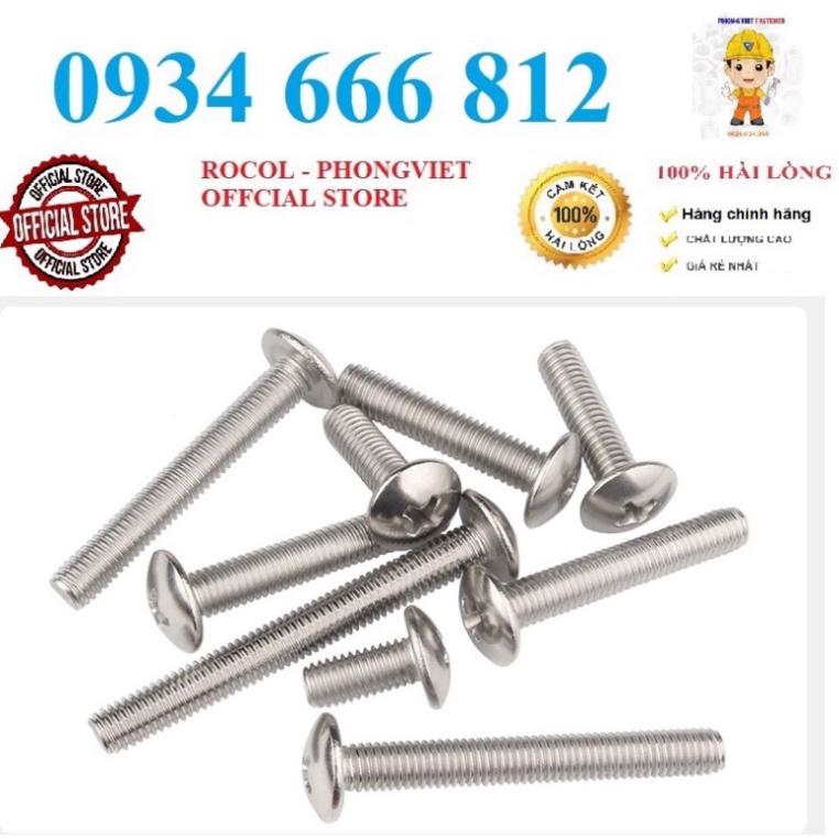 Set 50c vít pake đầu dù thân bulong INOX 304 M4, M4X8, M4X10, M4X12,M4x16, M4x20,M4x25,M4x30