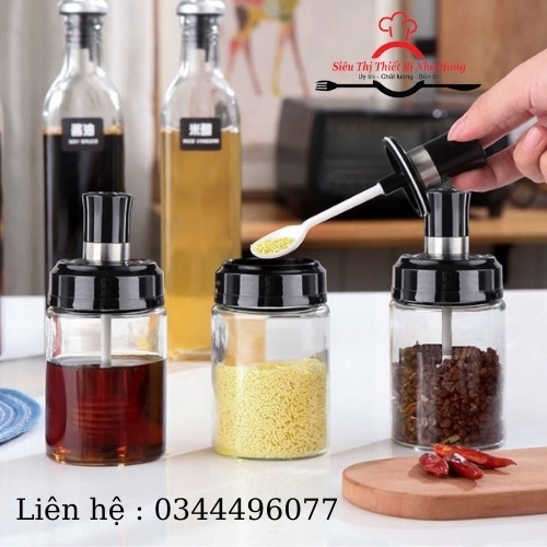Hũ đựng gia vị thuỷ tinh - Hũ gia vị kèm muỗng - Lọ đựng gia vị 250ml