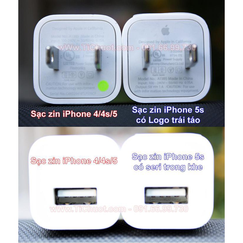 Củ Sạc iPhone 2 chấu Logo Táo ZIN Chính Hãng Theo Máy