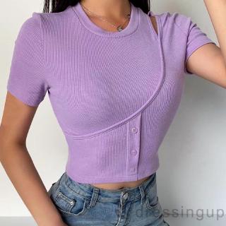 D❃♪Áo ngắn thời trang sọc rốn màu tím dành cho nữ (S / M / L)