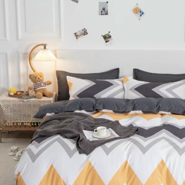Bộ chăn ga gối cotton poly màu Ziczac cam Hàn Quốc