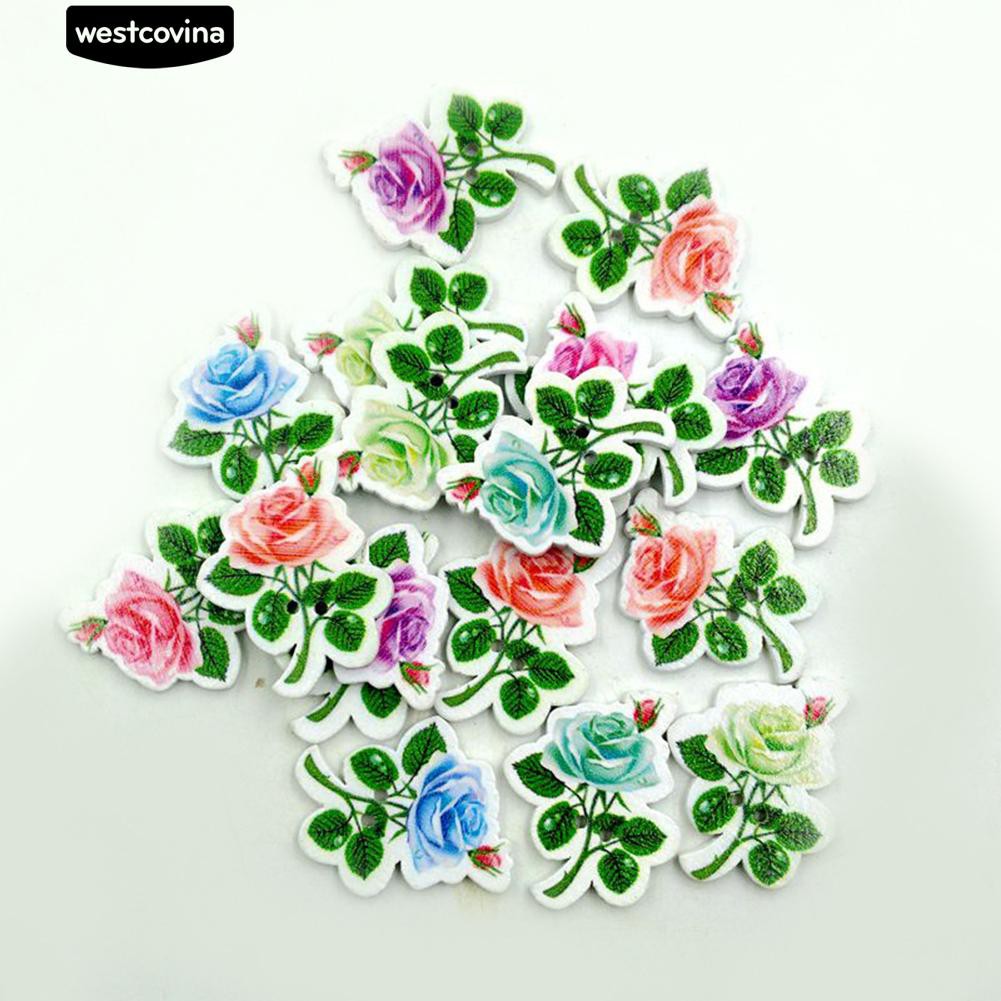 Set 50 Cúc Gỗ 2 Lỗ Hình Bông Hoa Chuyên Dụng Cho Thợ May Vá