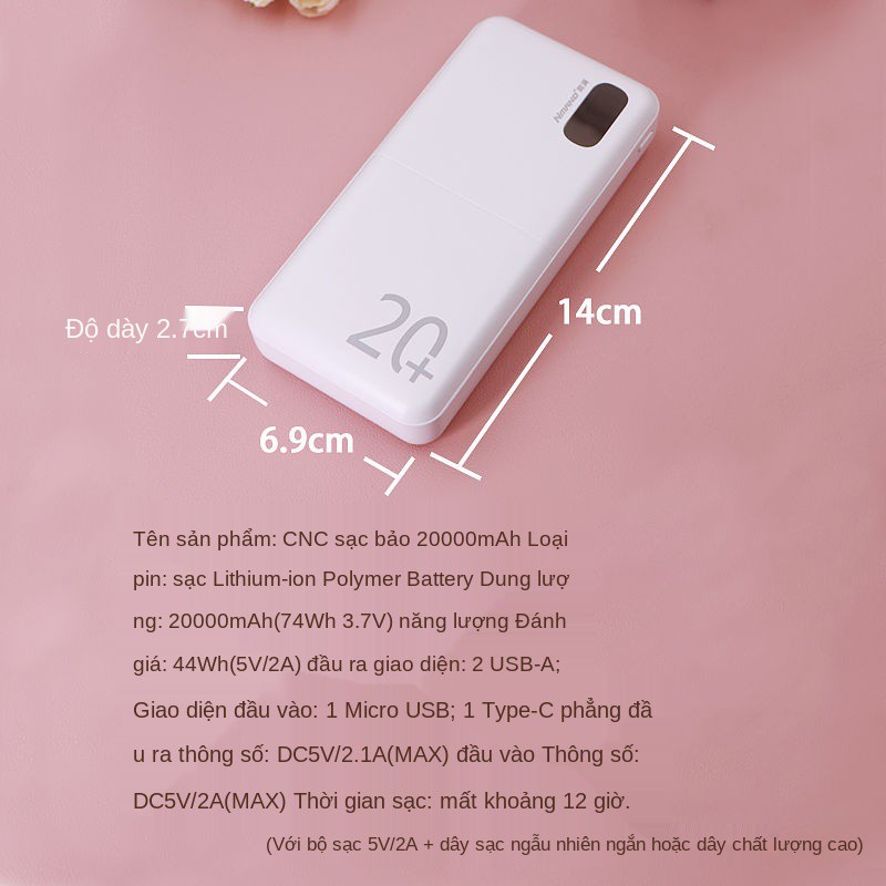 Pin sạc dự phòng mini di động sinh viên dung lượng cao 20000 mAh chính hãng Nguồn điện phù hợp cho Apple OP Huawei