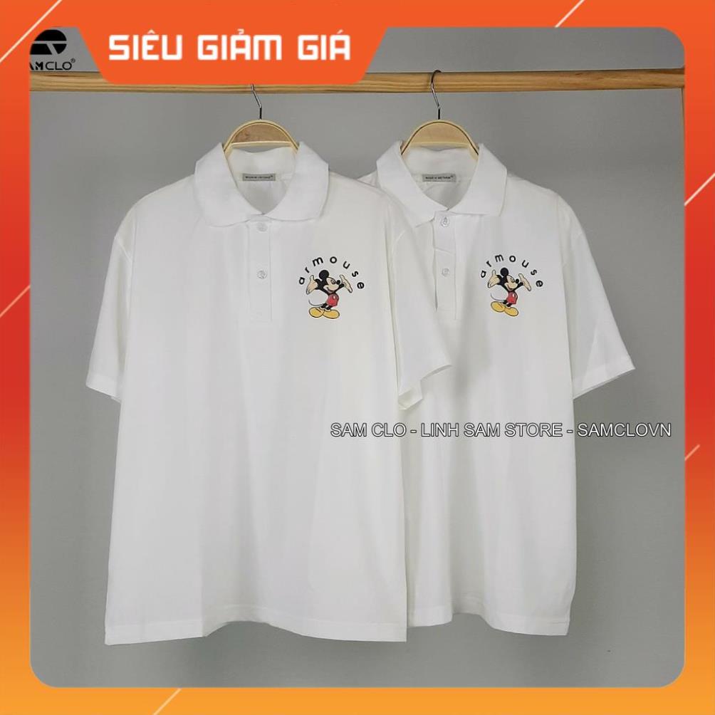 Áo thun POLO nữ tay lỡ có cổ phông form rộng freesize unisex mặc đi học, cặp, nhóm, lớp chữ AR MOUSE hình MICKEY